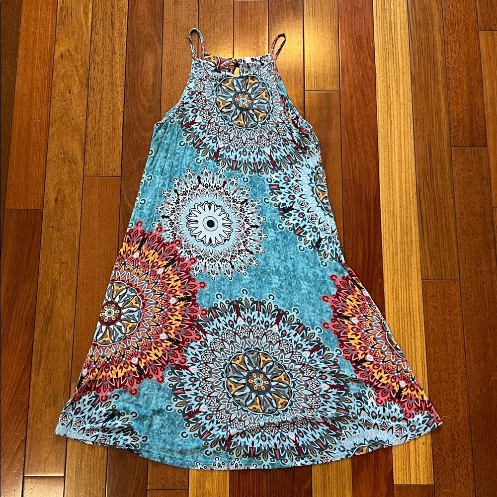 Boho Mandala Print Tank Dress - Blue/Multicolor